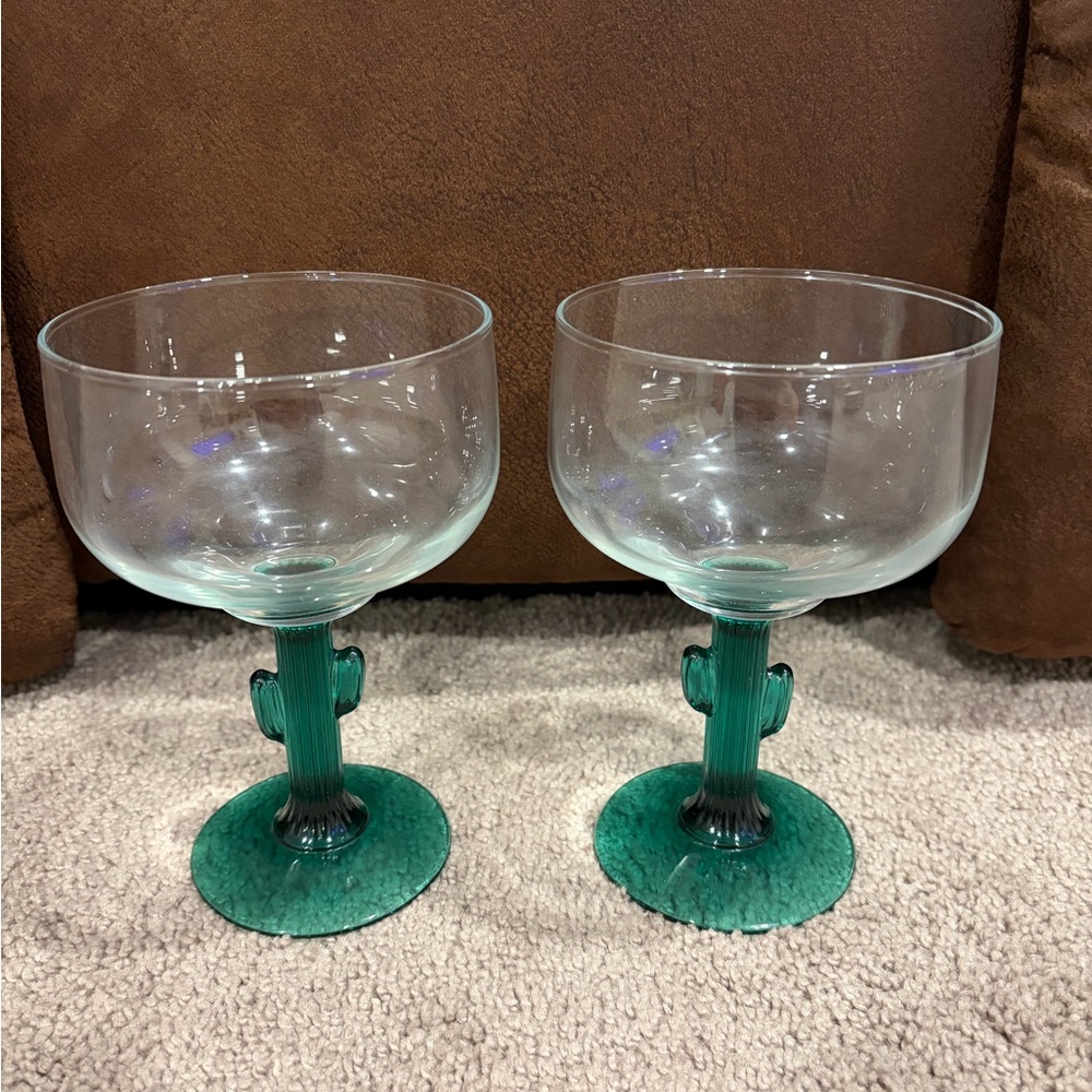 Green Cactus Stem Margarita Glasses Set